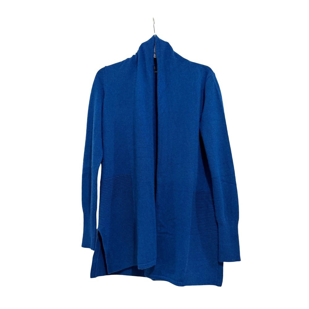 Tahari Pure Luxe 100% Cashmere Royal Blue Open Front Shawl Cardigan Sweater S